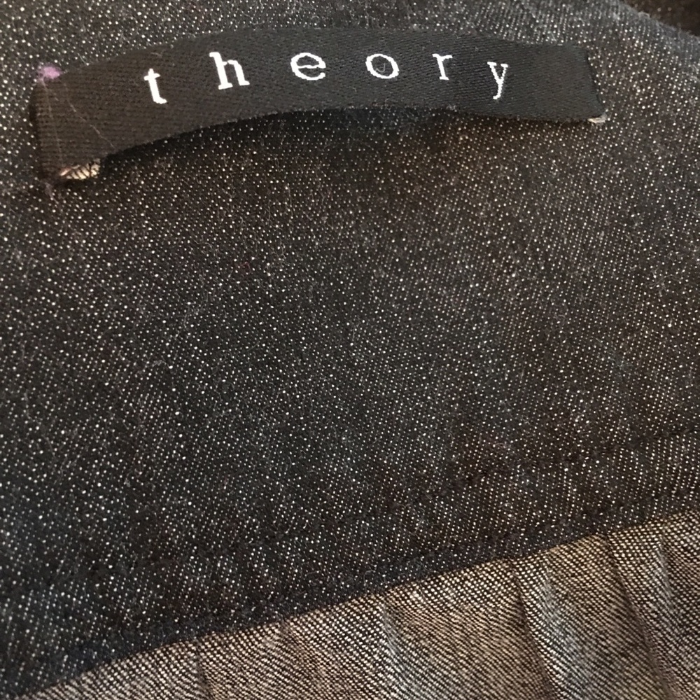 Theory ruffle v neck strappy grey blue jean dress - Picture 5 of 8